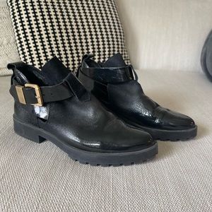 Miista alex black leather gold buckle ankle boots